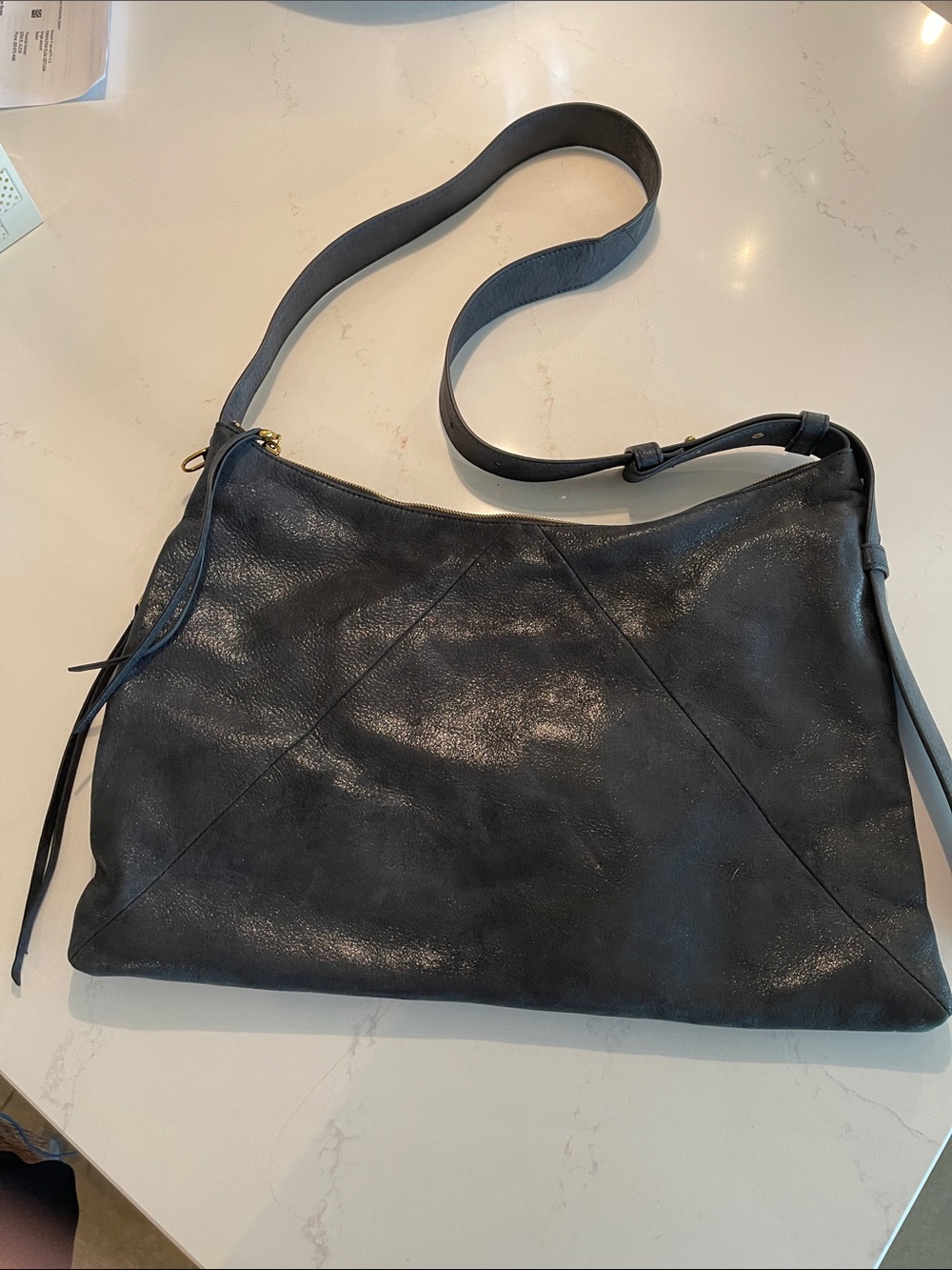 HOBO Black Leather Shoulder Bag with Long Strap